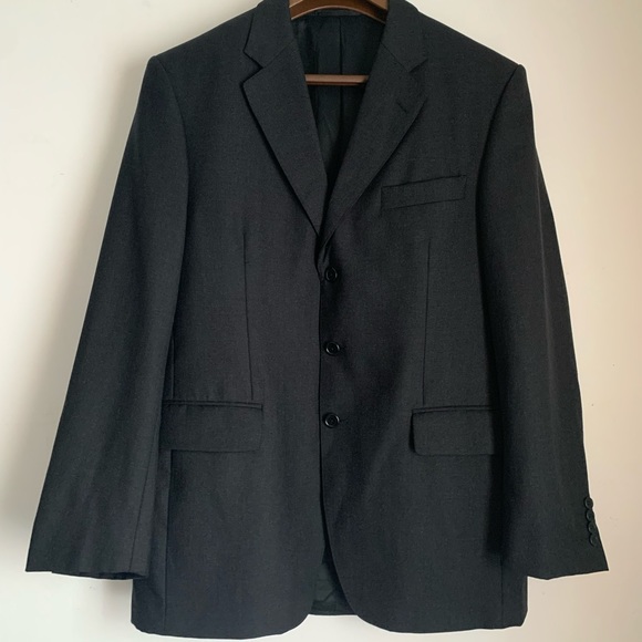 Aquascutum Men's Suit Jacket Blazer Dark Grey / Black Lined Wool Size 40R - Picture 2 of 11
